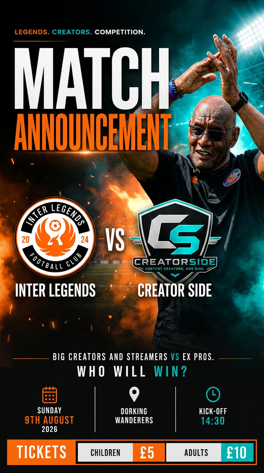 Inter Legends vs Creator Side — Match Tickets | Sunday 9th August 2026 - Inter Legends FC